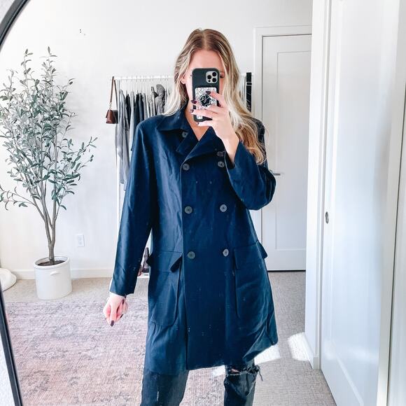 VINTAGE DKNY Navy Blue Double Breasted Coat - Picture 2 of 14